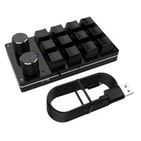 OIDNVAY ケーブル USB マクロ ミニ キーボード 12 キー 2 ノブ プログラミング キーパッド ホットスワップ カスタマイズ ゲーミング メカニカル キーボード (ブラック)