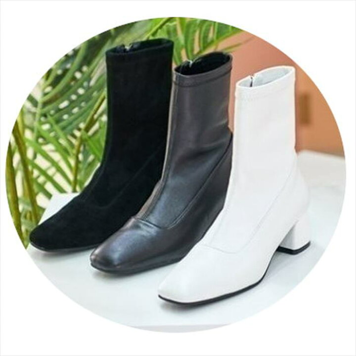 楽天市場】本革 ラム革 ショートブーツ 太ヒール ローヒール  