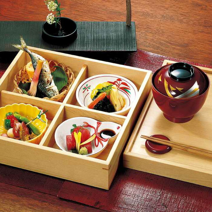 楽天市場】日本製 檜 松花堂弁当箱 蓋付き 重ね蓋 四つ切り弁当 木製 