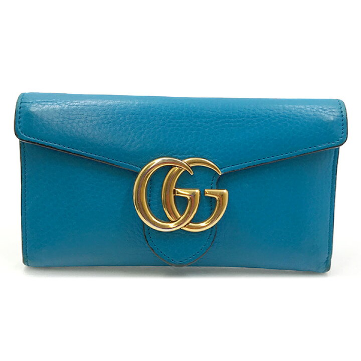 楽天市場】美品 GUCCI グッチ GGマーモント 長財布 財布 ターコイズ 