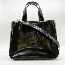 GUCCI グッチ インターロッキング ショルダーバッグ ハンドバッグ ブラック 黒 パテントレザー レディース GG 000 1013 0504 USED 【中古】