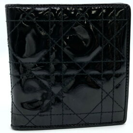 Christian Dior クリスチャンディオール 二つ折り財布 ウォレット レディディオール ブラック 黒 エナメル レディース 【中古】