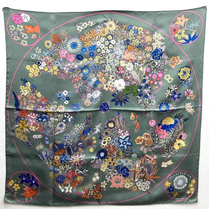 楽天市場】美品 HERMES エルメス スカーフ カレ90 PLANIFLEURS 