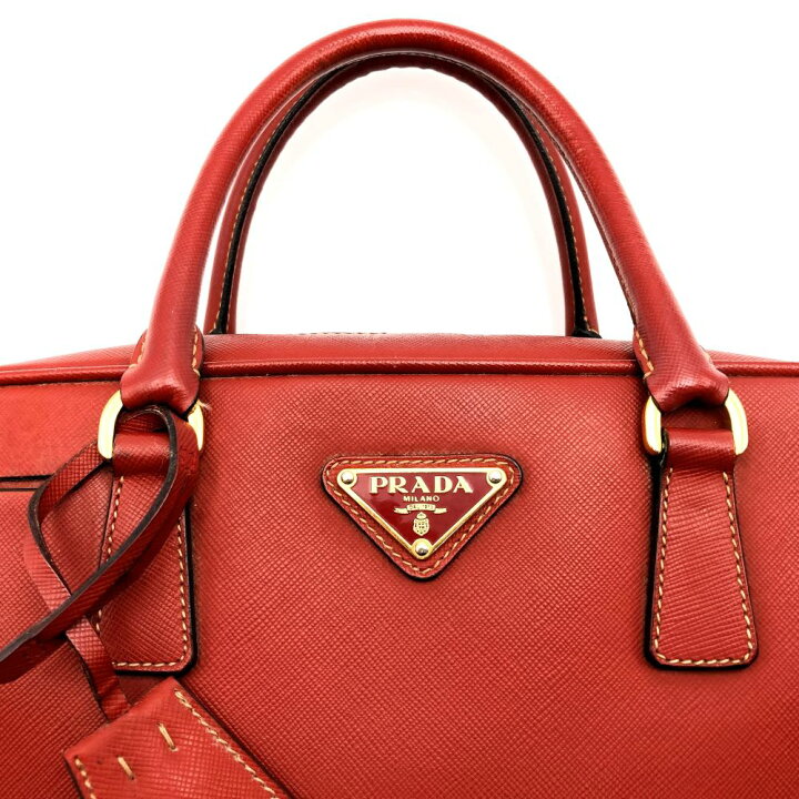 楽天市場】PRADA プラダ ハンドバッグ 三角プレート レザー レッド 