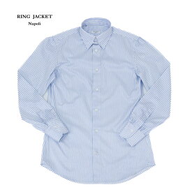 RING JACKET Napoli リングヂャケットナポリハンド12工程 100/2×100/2 タブカラーシャツ【ブルー/ストライプ】