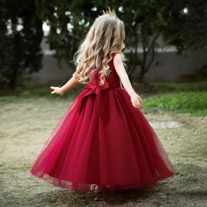 楽天市場 ピアノ発表会 ドレス 女の子 フォーマルドレス 中学生 子供 ワンピース ロング丈 コサージュ 子供ドレス コンクール ジュニア 刺繍 袖なし パーティー ウェディングドレス キッズ お姫様 上品 エレガント 撮影 ネイビー ワイン シャンパン色 ピンク ホワイト