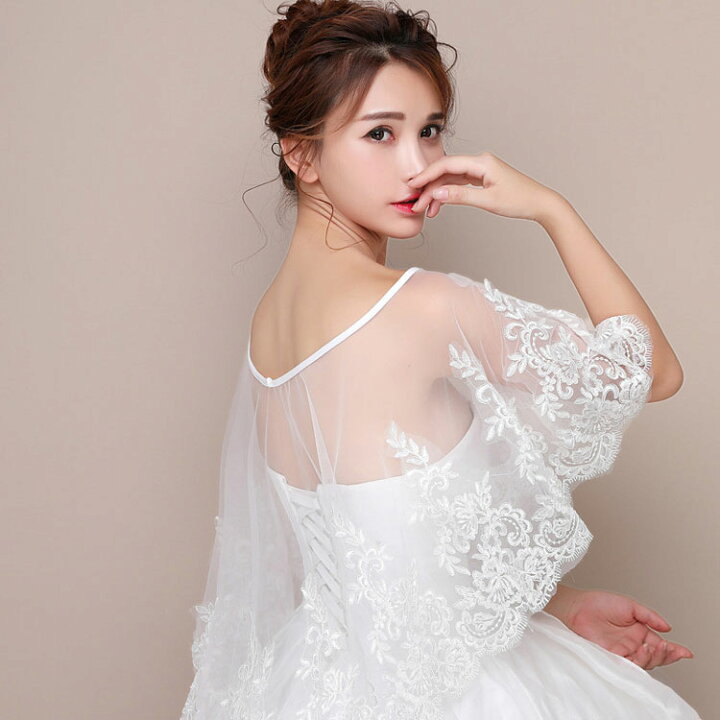 楽天市場】結婚式 ボレロ レースケープ 透明感花柄レースボレロ 二の腕 