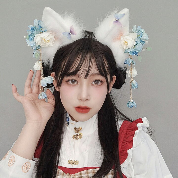 楽天市場】猫耳 カチューシャ 猫耳 カチューシャ 髪飾り 花付き パール  
