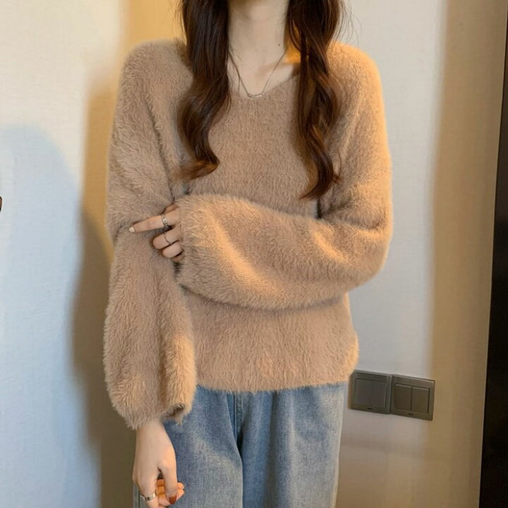楽天市場】ふんわり質感トップス もこもこ ニット モヘアタッチ 