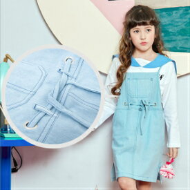 韓国子ども服【ジャンパースカート　ジュニア　キッズ　スカート】子供服　女の子　ワンピース【サロペット　ジャンスカ　リゾート　カジュアル】ライトブルー　デニム 110cm120cm130cm140cm150cm　韓国子供服