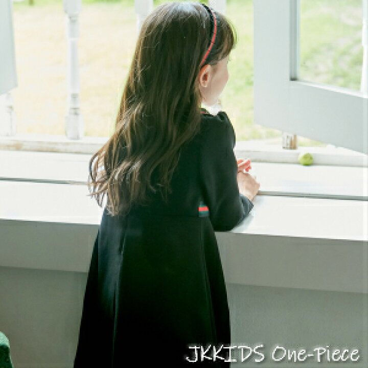 楽天市場 トリコロール Jkkids 韓国子供服 リボン 韓国子ども服 ワンピース きれいめ フレアワンピース 長袖ワンピース 女の子 入園 入学 卒園 子ども服 七五三 フォーマル キッズワンピース 黒 ブラック 赤 緑 ライン りんごclub