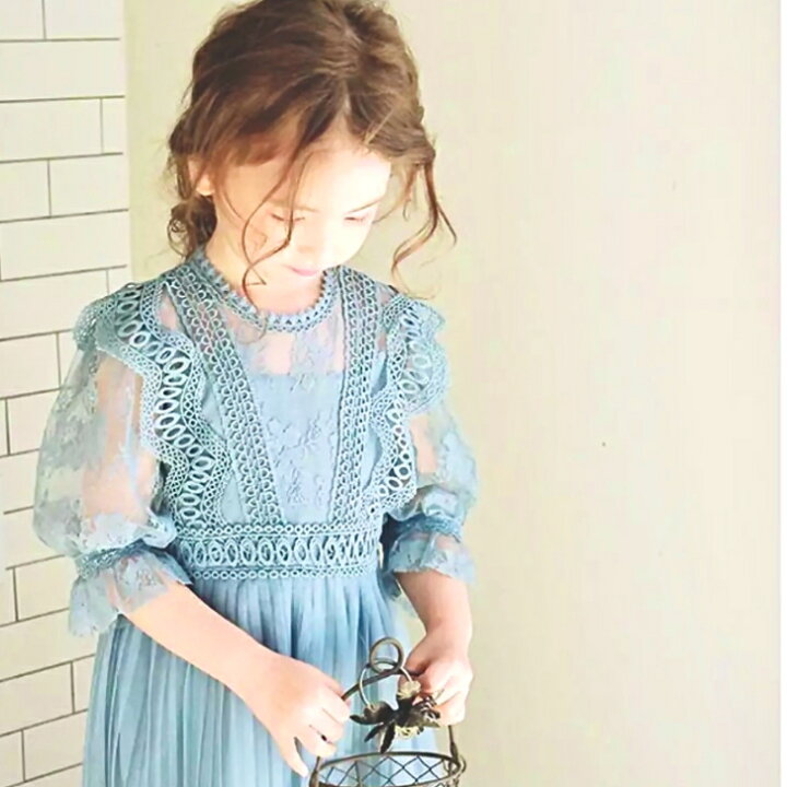 楽天市場 アウトレット プリーツワンピース 上品 子供ドレス レースワンピース 女の子 フォーマル 子供服 ドレス フレア シースルー 春夏 結婚式 七五三 パーティー 刺繍 チュール 発表会 入園 入学 花柄 キッズ 水色 ブルー 100 110 1 130 訳あり りんごclub