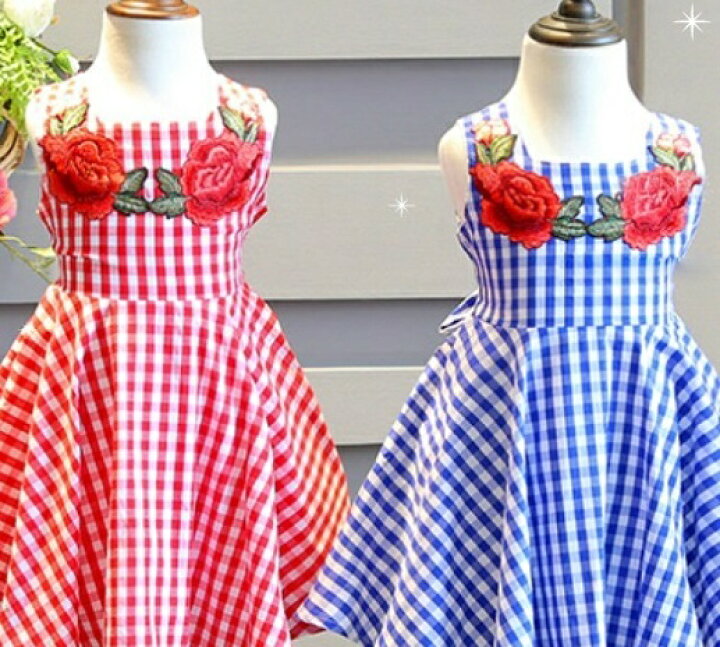 楽天市場】チェックワンピース 花柄刺繍 ノースリーブ 子供服 女の子  