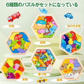 木製パズル 型はめパズル 形合わせ 豪華セット 六角形 はめ込み ブロック 積み木 積み上げ バランスゲーム 動物 乗り物 果物 恐竜 立体パズル 木のおもちゃ クリスマス プレゼント
