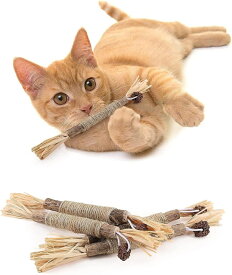 猫 噛むおもちゃ 歯磨き 歯ぎしり棒 またたび 天然木 麻縄 5本入り 天然安全 噛むスティック 歯のクリーニング 歯石 歯垢 除去 無害 肥満解消 運動不足解消 ストレス解消