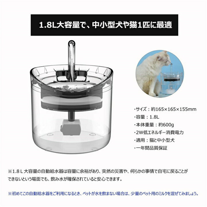 楽天市場 ペット自動給水器 猫 中小型犬用水飲み器 ウォーターボトル 循環式 1 8l 大容量 交換フィルター5枚入 透明 組み立て簡単 Vooph 楽天市場 ペット自動給水器 猫 中小型犬用水飲み器 ウォーターボトル 循環式 1 8l 大容量 交換フィルター5枚入 透明 組み立て簡単 Vooph