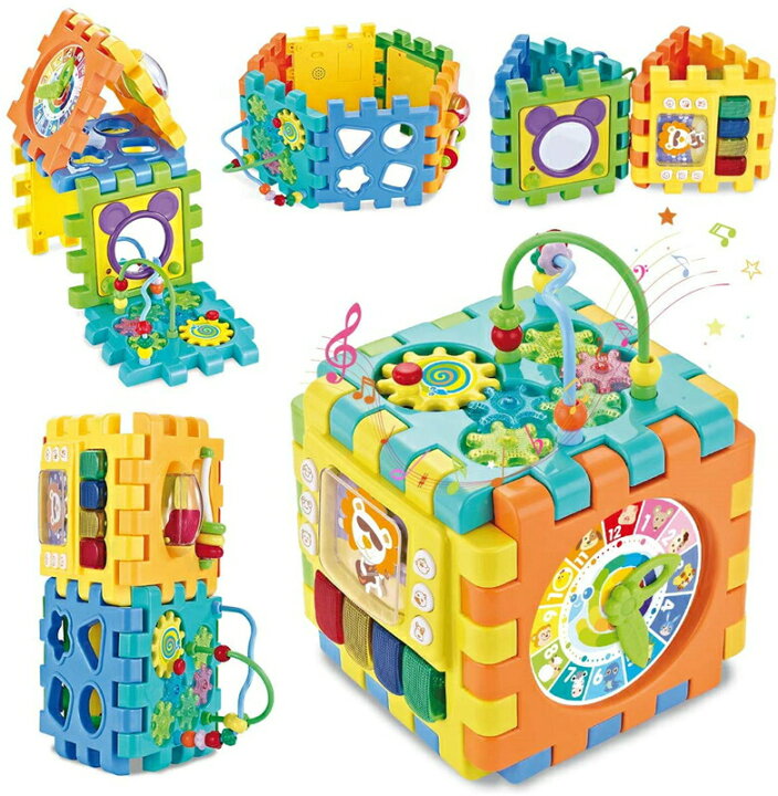 楽天市場 赤ちゃんおもちゃ 多機能形合わせ 知育玩具 リングビーズコースター 音と光 立体 パズル 楽器おもちゃ ブロック 6面に12種遊び 早期開発 指先訓練 聴覚発達 色認知 動物認知 図形認知 ラーニングボックス 男の子 女の子 1歳児 おもちゃ 人気ランキング 出産祝い