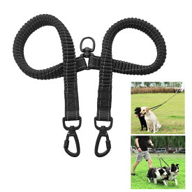 VOOPH 犬 リード ダブルリード ダブルナスカン 多頭用 引き紐　 大型犬 中型犬 小型犬 伸縮リード 犬用リード ペット用品 犬リード 2頭引きリード 多頭飼い リードロングリード 犬のリード 訓練リード - ブラック