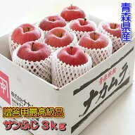 [青森県産]糖度13度以上「サンふじ」最高級品3kgダンボール・フルーツキャップ詰（約9〜10玉入）