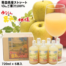 ギフト 青森県産 りんごジュース ストレート 果汁 100％ ゆうくんの黄色い林檎 瓶720ml×6本入 送料無料 包装無料 熨斗無料 贈答 贈り物 慶事 弔事 寒中御見舞 熨斗 青森 王林 トキ こだわりブレンド りんご本来の味