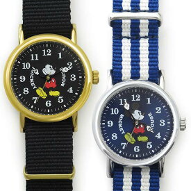 【Disney】ミッキー & ミニー マウス ラウンド ウォッチ ナイロン ベルト腕時計