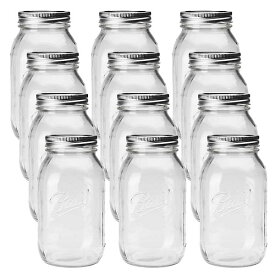 BALL【ボール】Mason Jar メイソンジャー 32oz レギュラーマウス ガラス保存瓶 (940ml) 1ダース