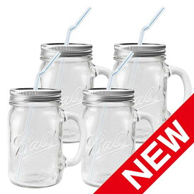 Ball【ボール】ハンドル メイソンジャー 16oz ストロー ドリンク マグ 本体 4本セット