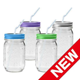 Ball 【ボール】 メイソンジャー 16oz 限定カラーバンド ストロー ドリンク ボトル 4本セット