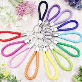 【送料無料】カラバリ豊富♪ キーリング 編み込みストラップ レザー 革ストラップ 革キーホルダー メンズ レディース おしゃれ 車 鍵 キーチェーン バッグチャーム プレゼント