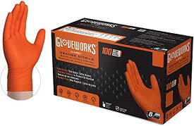 [AMMEX] Gloveworks HD (アメックス グローブワークス HD) ダイヤモンドテクスチャー グリップ付き 工業用 作業用 ニトリル手袋、ラテックスフリー、パウダーフリー、テクスチャード加工、使い捨て手袋, (1000個入りのケース, 8