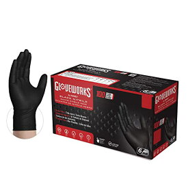 [Ammex] Gloveworks HD ニトリル手袋 ダイヤモンドテクスチャード グリップ付き ラテックスフリー パウダーフリー 使い捨て手袋 工業用 作業用 GWBN46100-BX_JP (1000個入りのケース, 6 mil (0.15mm),