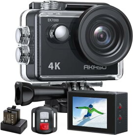 AKASO アクションカメラ 4K 2000万画素 水中カメラ WiFi搭載 外部マイク対応 30M防水 HDMI出力 170度広角レンズ リモコン付き 1050mAhバッテリー2個付き アクションカム ウェアラブルカメラ 豊富なアクセサリー バイク/自転