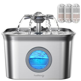 猫給水器 ステンレス製循環式自動給水器 2.8L コンパクトペット用給水器 FEELNEEDY 犬 猫 水飲み器 5段階濾過 自動水循環 ねこ