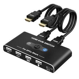 KVMスイッチ HDMI 2入力1出力 KVM USB 切替器 パソコン2台モニター1台切り替え パソコン2台 キーボード/マウス/モニター 1