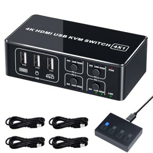 ELEVIEW KVMXCb` 4K HDMI USB ؑ֊ 4|[giPC4pj4K@60Hz HDMI2.0 HDCP2.2 L[{[h