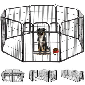 DUDUPET ペットフェンス 大型犬用 中型犬用 ペットケージ パネル8枚 四角ポール 折り畳み式 ペットサークル スチール製 複数連結可能