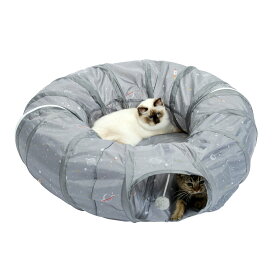 PAWZ Road 猫トンネル 猫おもちゃ キャットトンネル 円 ドーナツ型 長い 玩具 一人遊び 猫ベッド カシャカシャ カサカサ 折りたたみ