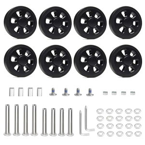 スーツケース交換用キャスター 修理キット 55mm直径TPUゴム製キャスター黒 8個セット ショッピングカート、手提げバッグ、トラベルバッグ、ダ