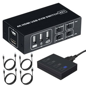 BLUPOW 4����1�o�� HDMI KVM�X�C�b�` USB�L�[�{�[�h�E�}�E�X�E���j�^�[�����L �p�\�R���ؑ֊�PC4��p 4K60Hz�EHDMI