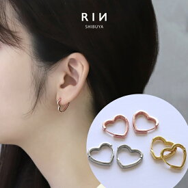 ピアス ハート 18k 18金 金属アレルギー フープ キャッチレス ニッケルフリー 18kコーティング レディース シルバー ゴールド ピンクゴールド シンプル ワンタッチ セカンドピアス おしゃれ 上品 きれいめ 耳たぶ 【両耳用・2個売り】