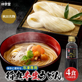 ＼大好評／ 稲庭本生うどん 4食入 冷凍 個包装麺 比内地鶏つゆボトル300ml 美味しさ長持ち いつでも楽しめる ご当地グルメ おためし ストック 玉うどん うどん 秋田 冷麺 温麺 冷たい 温かい 林泉堂