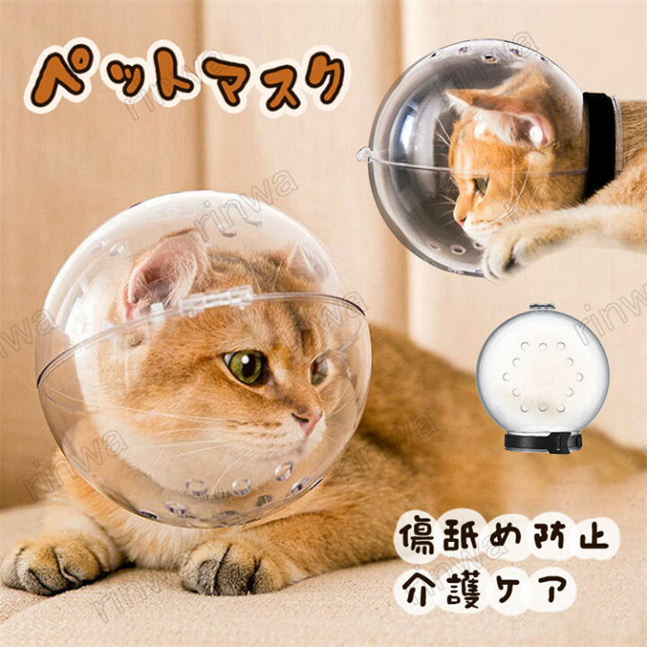 超人気高品質 新品 猫用 ヘッドギア口輪 噛みつき防止 傷口保護 傷舐め防止 Mサイズ 透明