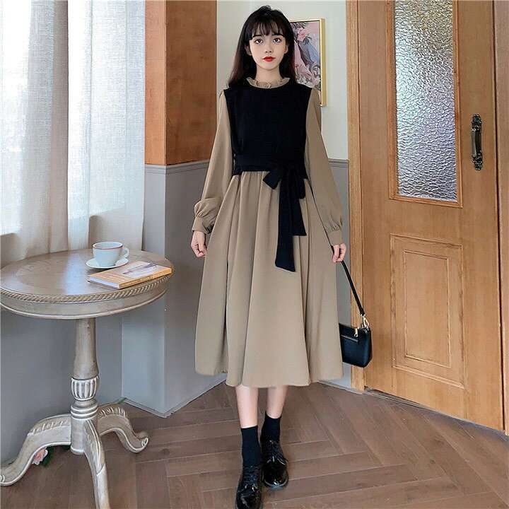 楽天市場 大きいサイズ 春 秋 冬服 ワンピース レディース ロング丈 レトロ風 ワンピース 長袖ワンピース 偽二枚 学生 カジュアルワンピース 韓国 春秋冬 ワンピース 気質 普段着 通勤 M L Xl 2xl 送料無料 Rio Store リオストア
