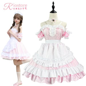 メイド服 セット Lolita ピンク ワンショルダー 裾フリル 大きいサイズ メイドドレス 萌え メイドカフェ レディース 個性的 ハロウィン衣装 ハロウィン 可愛い 変装 出し物 コスチューム 仮装