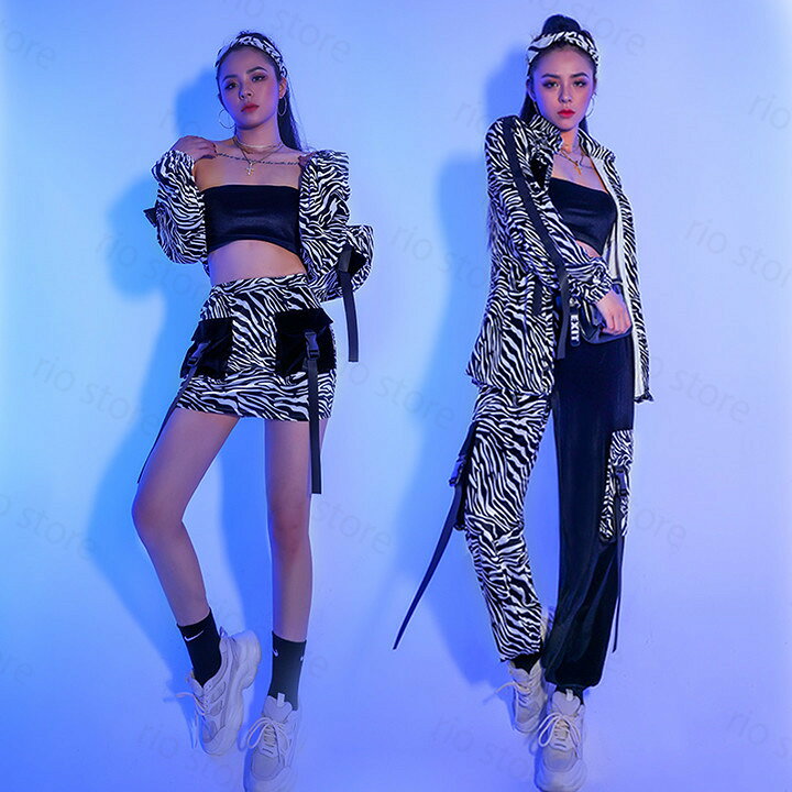 楽天市場 韓国ダンス衣装 レディース 大人ダンス衣装 Jazz ジャズ ステージ衣装 かっこいい ヒップホップ ブラック ゼブラ柄 レッスン着 練習着用 ジャケット タンクトップ パンツ スカート 3点セット 派手 セクシー 夜店 Ds演出服 Rio Store リオストア