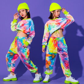 キッズダンス 子供ダンス セットアップ ヒップホップ 迷彩 カモフラージュ hiphop ジャズ JAZZ へそ出し 上下 女の子 ガールズ 長袖 ズボン 派手 演出 発表会 イベント衣装 個性 おしゃれ