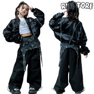 ダンス衣装 キッズ セットアップ ヒップホップ ジャケット 黒 パンツ ヒップホップ キッズダンス 女の子 …