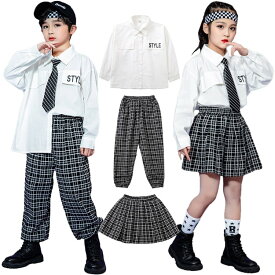 キッズダンス 子供服 卒業式 上下 ダンス衣装 セットアップ ヒップホップ 学園 制服 白シャツ スカート パンツ 長袖 女の子 男の子 JK 学生 制服 学園 韓国 ジュニア 発表会 カッコいい 団体注文 社交 練習 演出