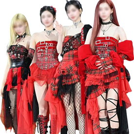 韓国 赤 ギンガムチェック ダンス衣装 大人 レディース ワンピース ノースリーブ レッド 黒 jazz ダンス衣装 派手 韓国 アイドル衣装 演出服 k-pop ステージ衣装 S M L XL かっこいい おしゃれ 発表会 ダンスウェア 練習着