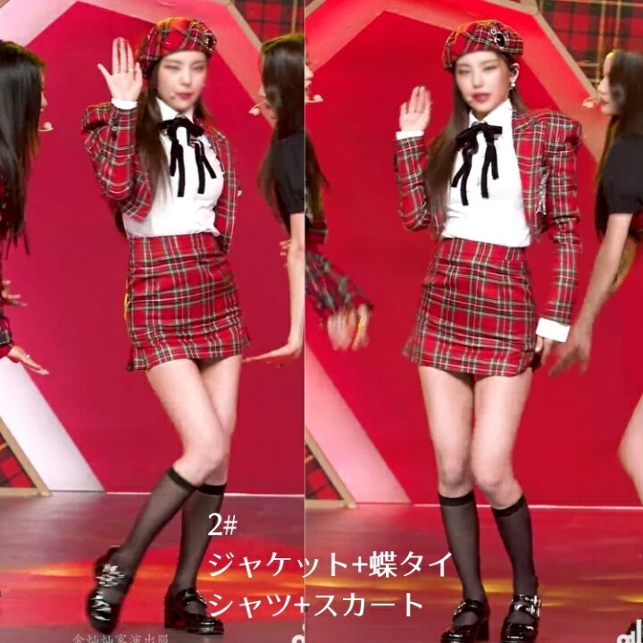 楽天市場】k-pop 衣装 赤 黒 大人 レディース チェック柄 へそ出し 